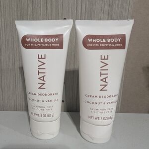 (2) Native Whole Body Deodorant Cream Coconut Vanilla Natural Aluminum Free 3 Oz
